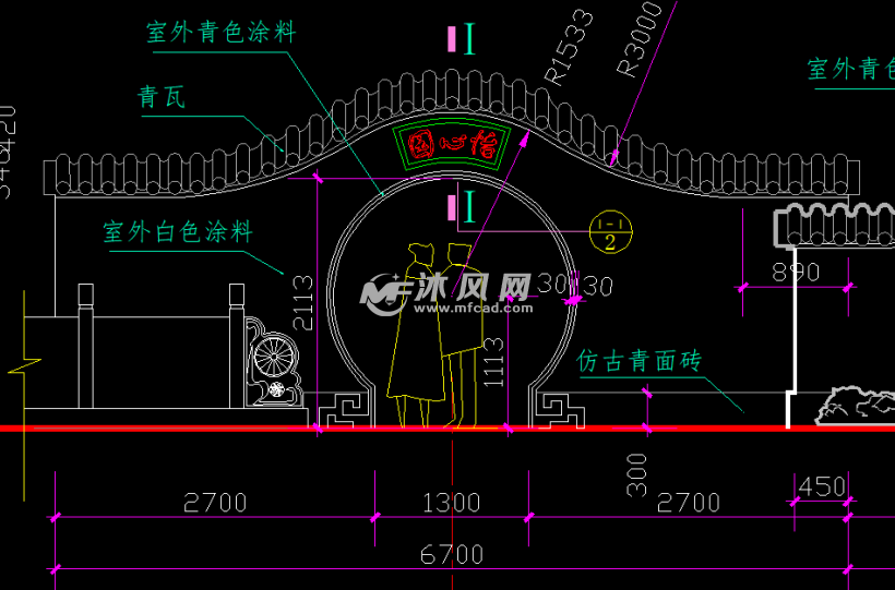 古典青瓦园林景墙之月洞门云墙施工图详图