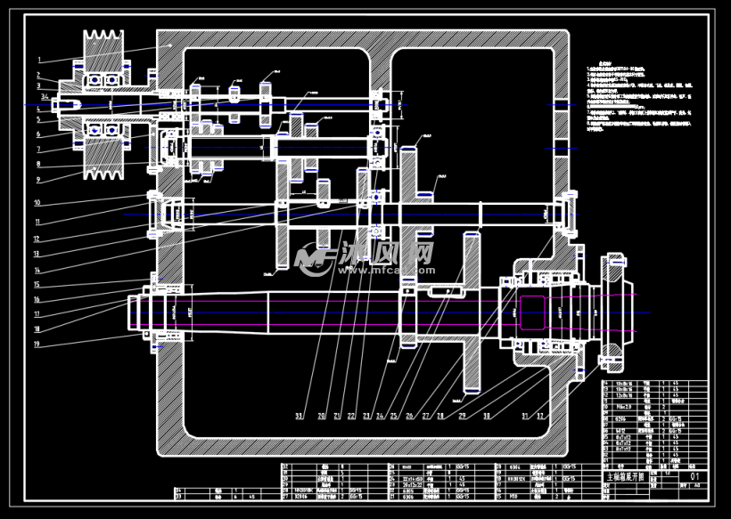 18級轉速普通車床主軸箱展開圖 - 機械加工圖紙 - 沐風網