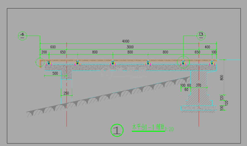 公园防腐木平台及栏杆图 - 小品及配套设施施工图图纸 - 沐风网