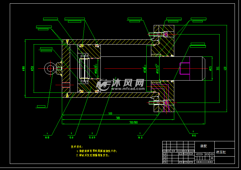 液压缸装配图前法兰安装型式