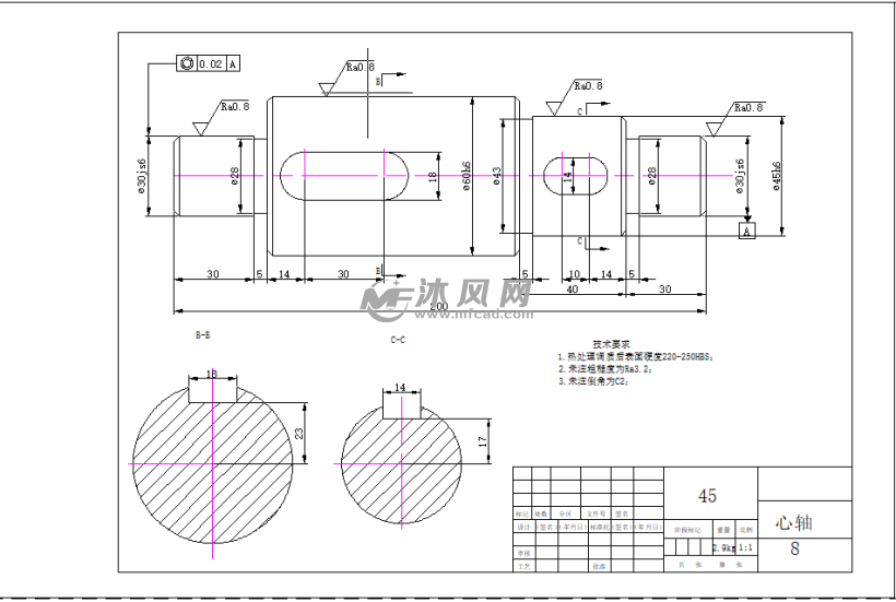心轴夹具装配图毛坯图传动螺旋上v型块图纸描述轴类零件是机器中经常