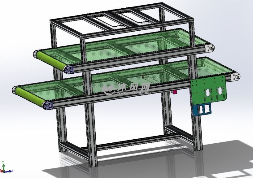 此传送带框架为铝型材结构,零件详细,设计合理,滚筒安装采用铝材加工