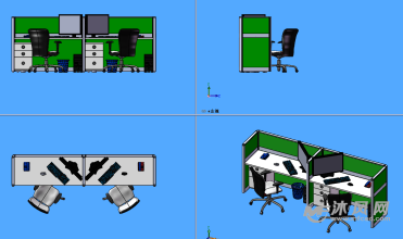 双工位办公桌椅三视图