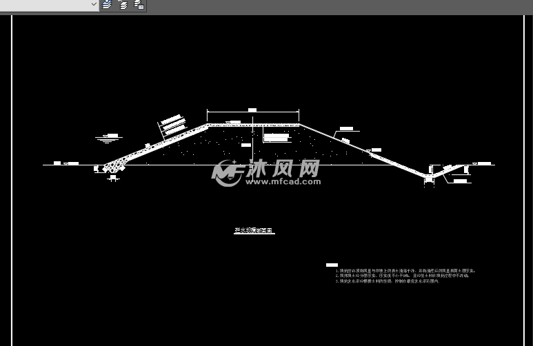 小型人工湖景观 拦水坝横断面图