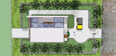 现代乡村独栋别墅庭院花园俯视图