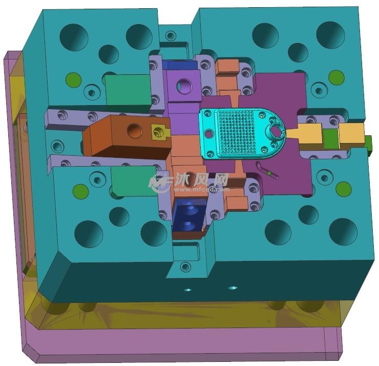 喇叭网孔盖模具前模斜抽芯后模行位