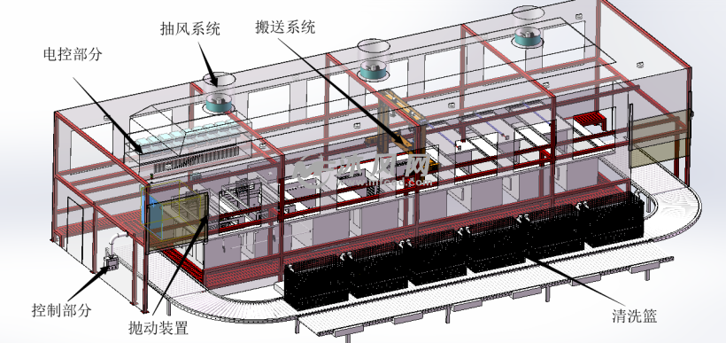 全自动汽车零部件超声波清洗机自动搬送系统
