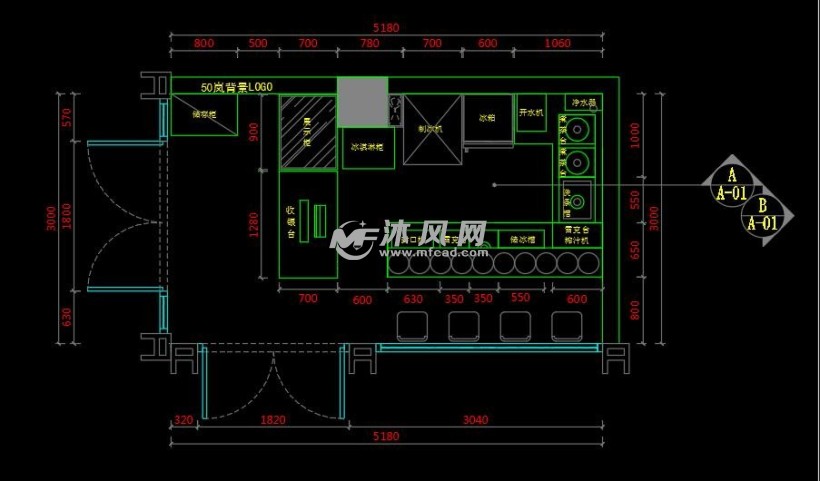 簡約奶茶店平面佈置圖