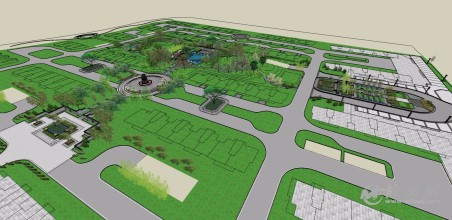 中式新徽派住宅小區公園廣場景觀設計側面