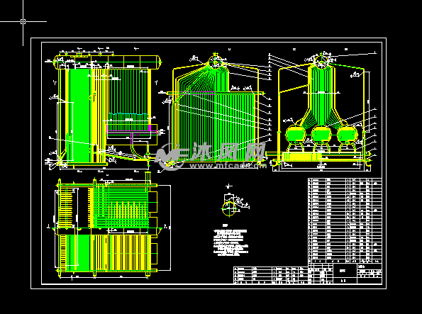70mw熱水鍋爐設計圖部件材料側面結構圖截面結構圖立面結構圖平面結構