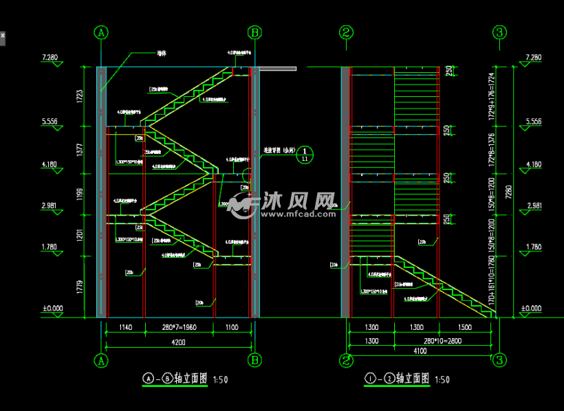 钢结构楼梯cad设计图纸