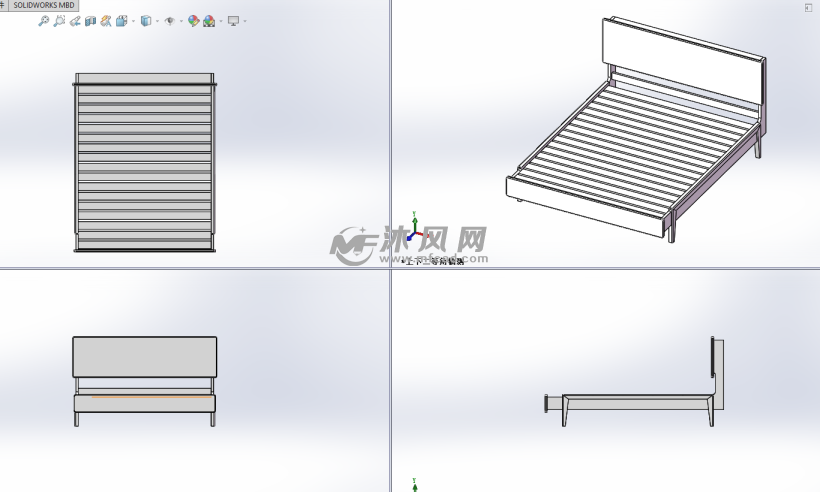 实木床三视图