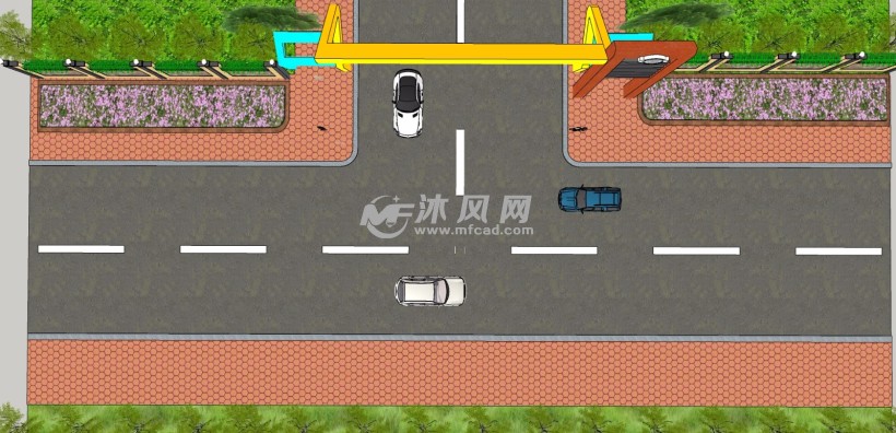 现代风景区公园小区大门入口俯视图