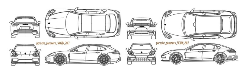 保时捷部分车型三视图合集