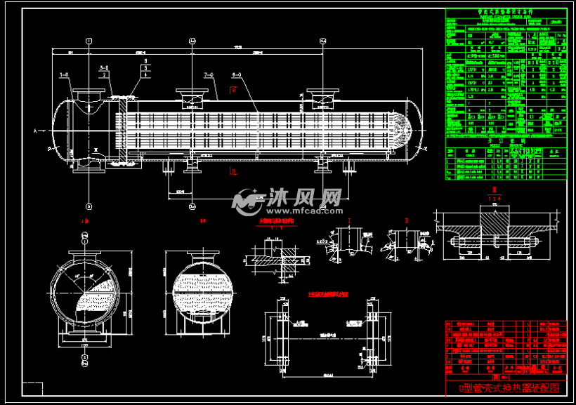 u型管殼式換熱器裝配圖設計參數表u型管殼式換熱器詳圖局部細節圖圖紙