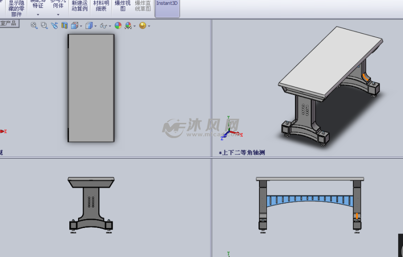 木質的工作桌設計模型三視圖