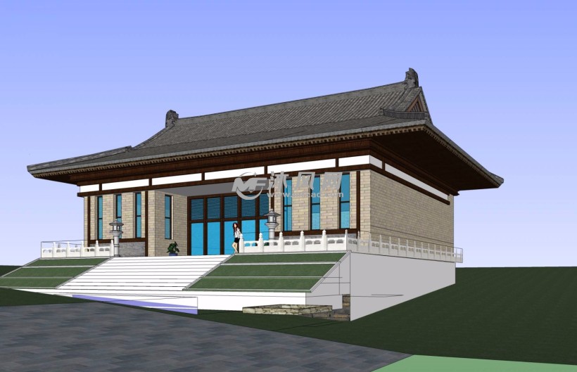 中式古典小办公楼模型 - 建筑模型图纸 - 沐风网