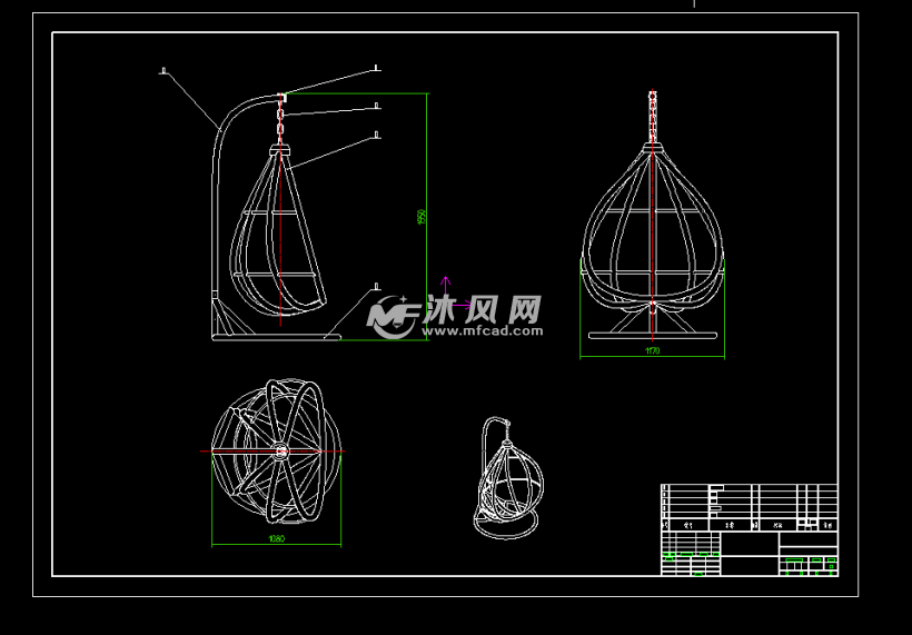 吊椅三维二维图纸