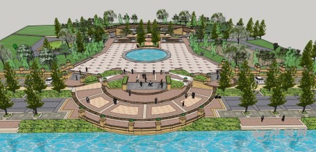 欧式风格饭店宾馆庭院花园广场配景正面