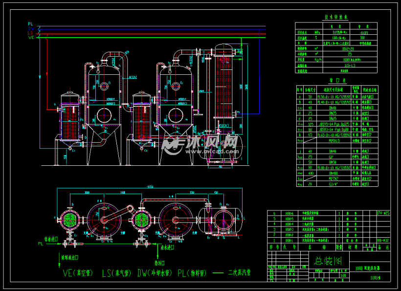 1000型双效浓缩蒸发器