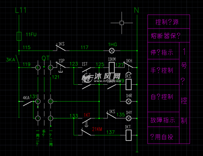 一用一備消防水泵原理圖cad圖紙