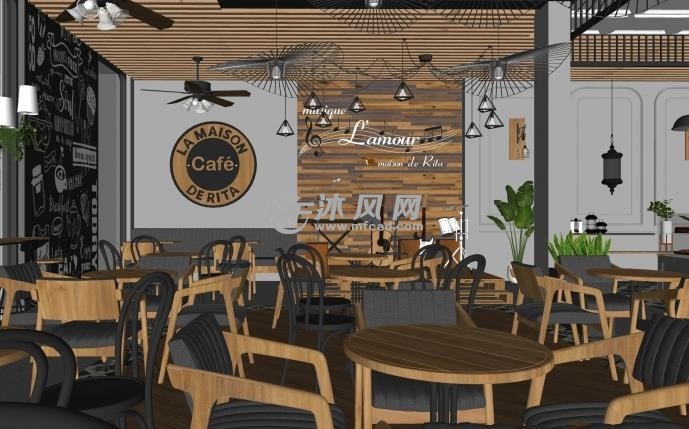 透视咖啡厅内一角布局