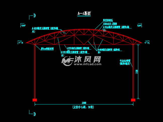 某60x20米轻钢大棚结构设计图
