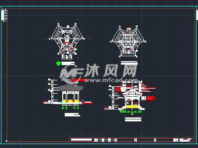 仿古四角亭六角亭施工圖