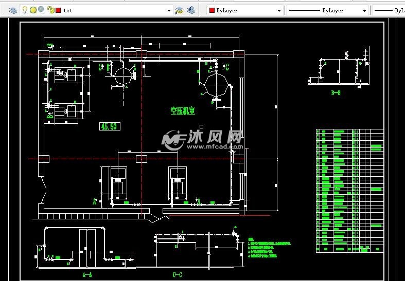 空气压缩机机房设备管路布置图