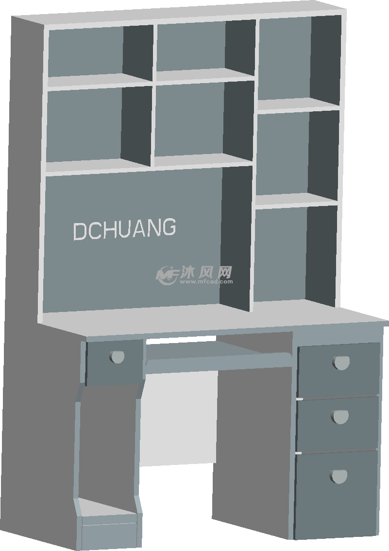 带书柜的电脑桌轴测图