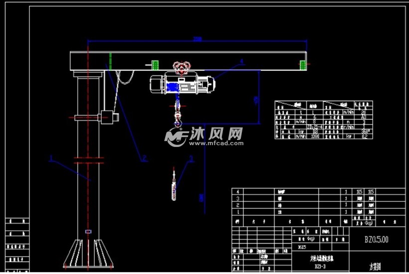 bzd1t-3m-h=6m定柱悬臂吊方案 - 工程机械/建筑机械图纸 - 沐风网