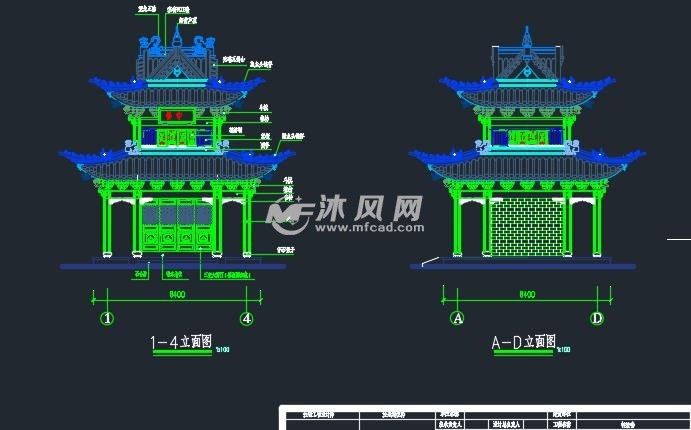 某寺院钟鼓楼建筑设计图 - 景观及古建筑图纸 - 沐风网