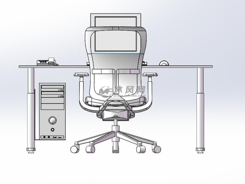 现代办公桌三维视图