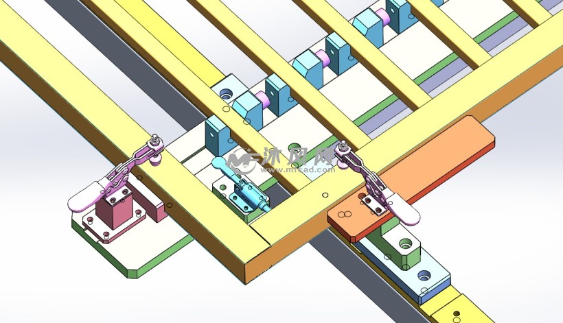 框架焊接工装高清快换定位装置卡槽及球头散珠框架类柔性焊接工装渲染