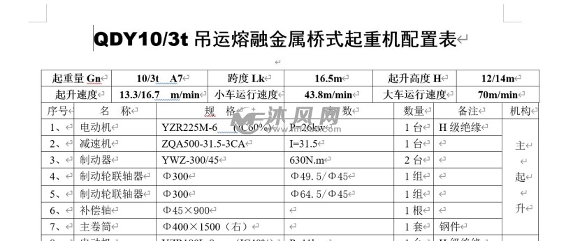 qdy10t冶金铸造桥式起重机图纸