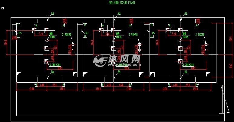 四種尺寸三聯電梯井室結構 - 輸送和提升設備圖紙 - 沐風網