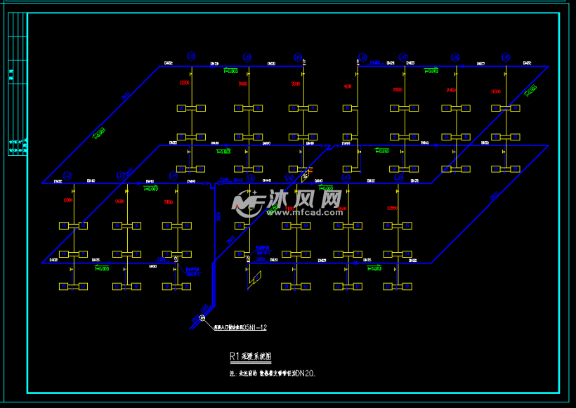某公司员工三层宿舍楼采暖平面图图纸下载_暖通图纸图纸 - 沐风网