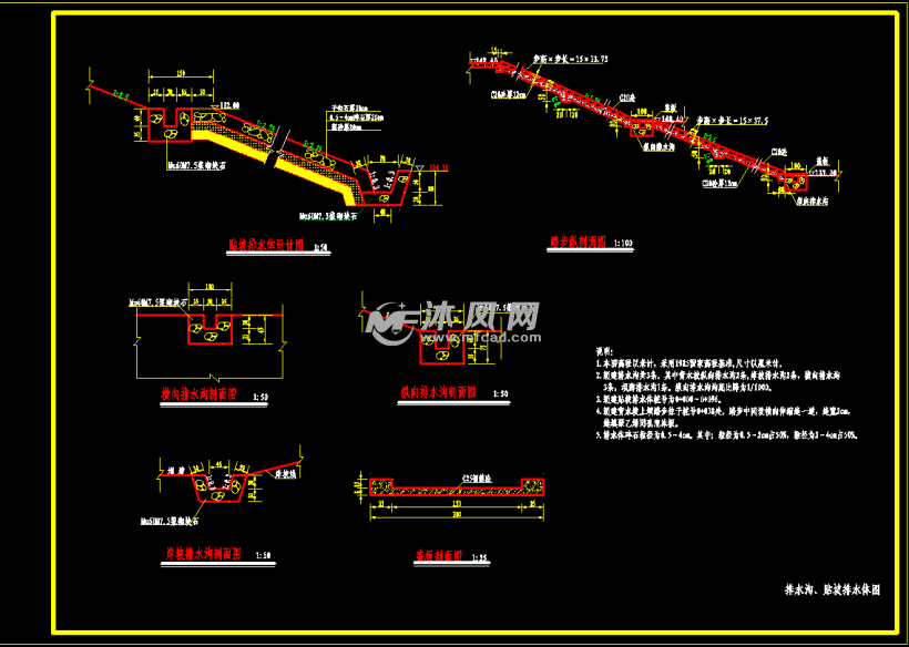 排水沟贴坡排水体图土石坝大坝 细部结构图