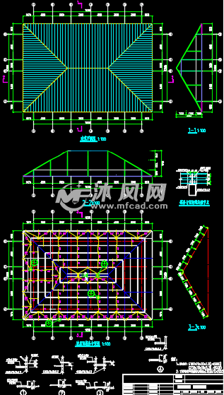 鋼結構四坡屋面設計 - 結構圖紙 - 沐風網