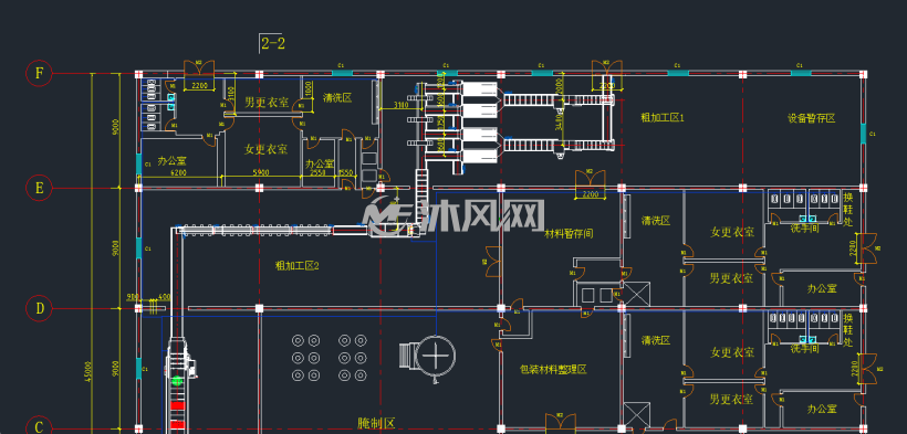 日处理30吨毛豆夹生产线车间平面图 - cad建筑图纸 - 沐风网