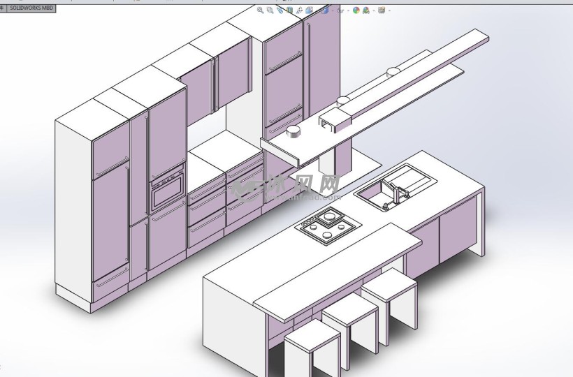 厨房橱柜整体设计模型等轴测