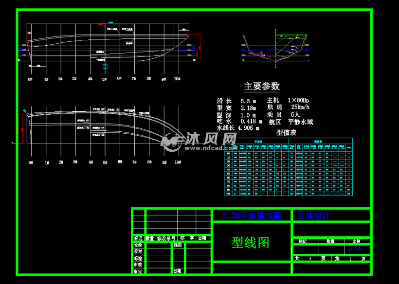 5m快艇设计图 - 海洋船舶图纸 - 沐风网