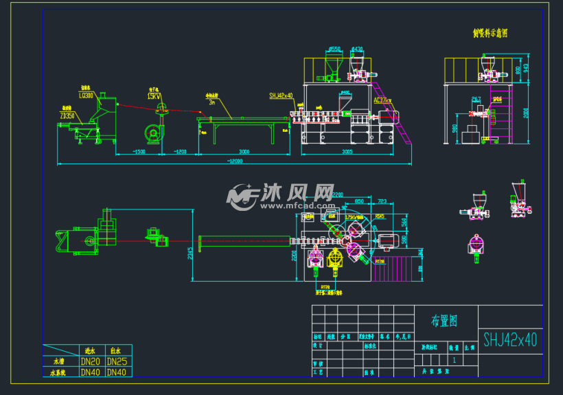 42雙螺桿擠出機配稱佈置圖 - 包裝機械圖紙 - 沐風網