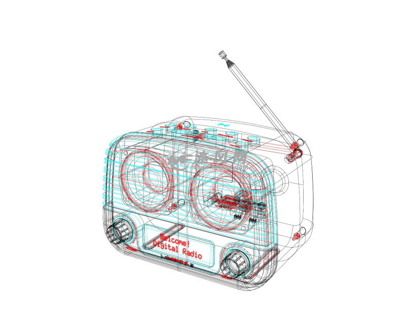 数字收音机 主视图透视图