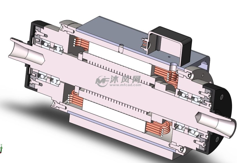 高速双头雕铣电主轴剖面图