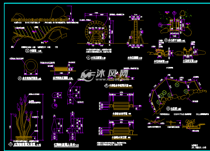 水中景观小品 小品及配套设施施工图图纸 沐风网