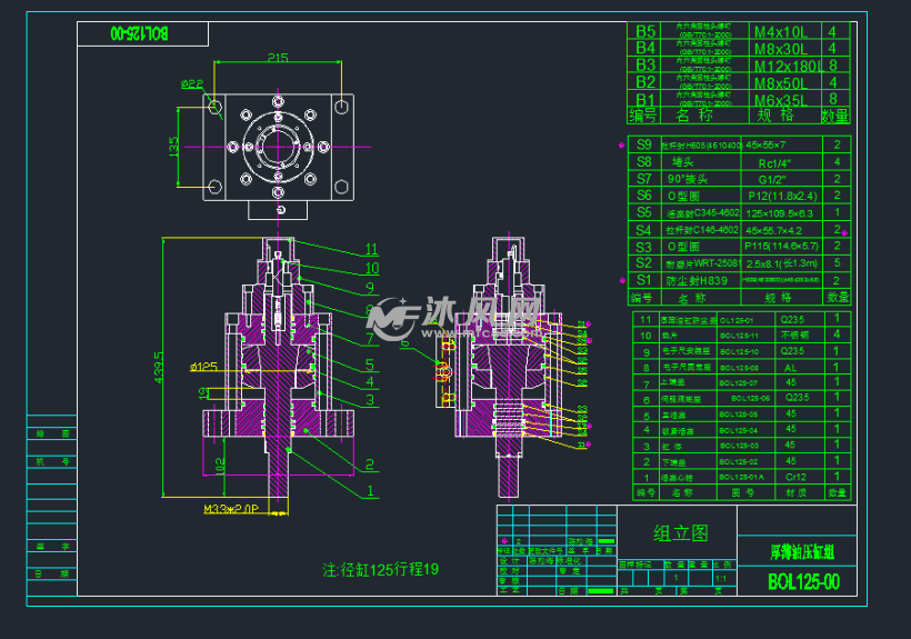 厚薄油缸总装工程图