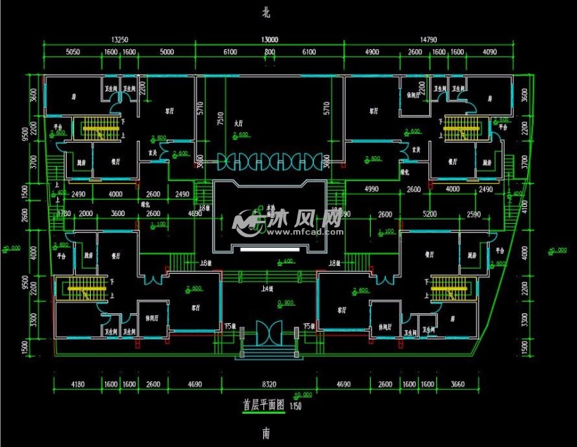新中式四合院建筑cad施工效果图