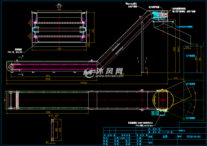 可旋转接渣斗排屑机cad图 - 机械加工图纸 - 沐风网