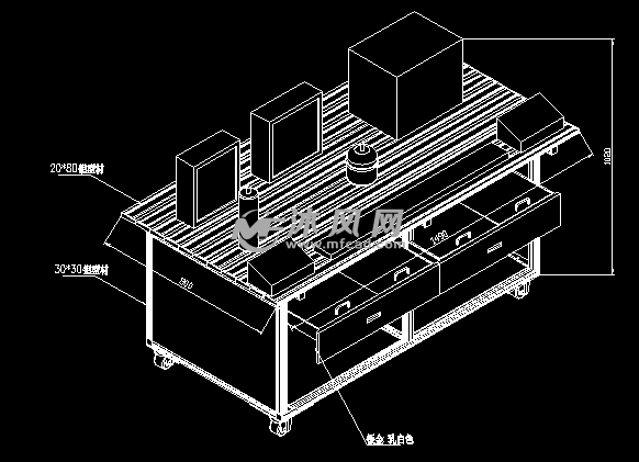 铝型材桌工作台 工位器具图纸 沐风网